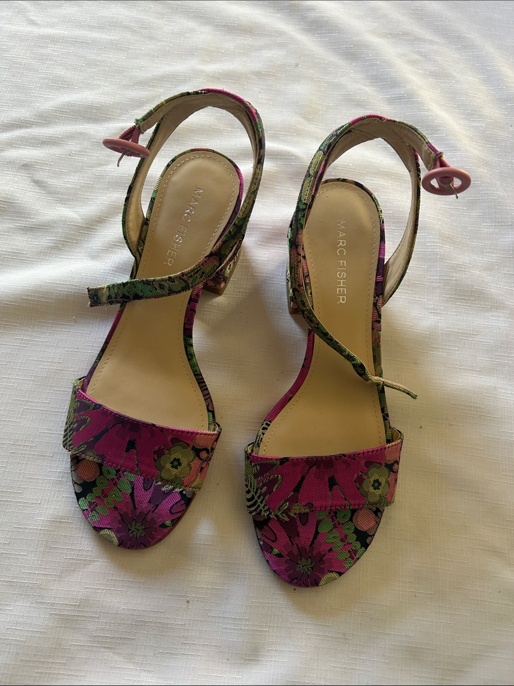 Marc Fisher Pink Floral Ankle-Strap Heels